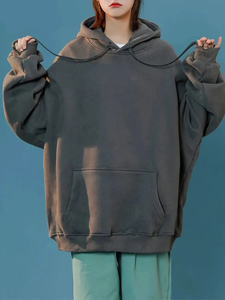 Cotton Hoodies Women Autumn College Hooded Casual Basic Long Top Street Fashion Girl Young Sweatshirt Pure Color M-4XL